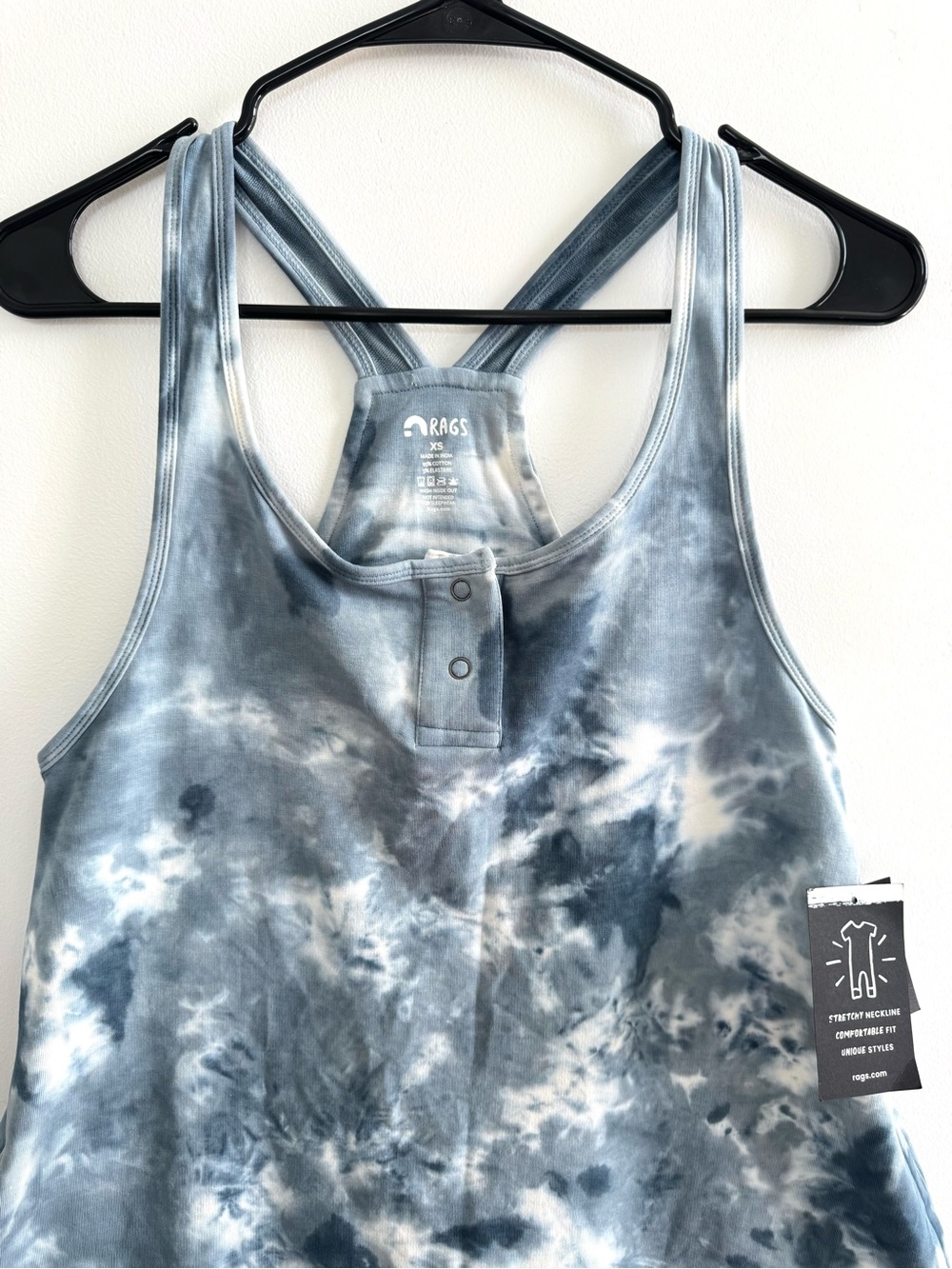 RAGS Adult Shorts Romper in Blue/White Tie Dye Snapless One Piece Women XS NWT - Picture 4 of 16